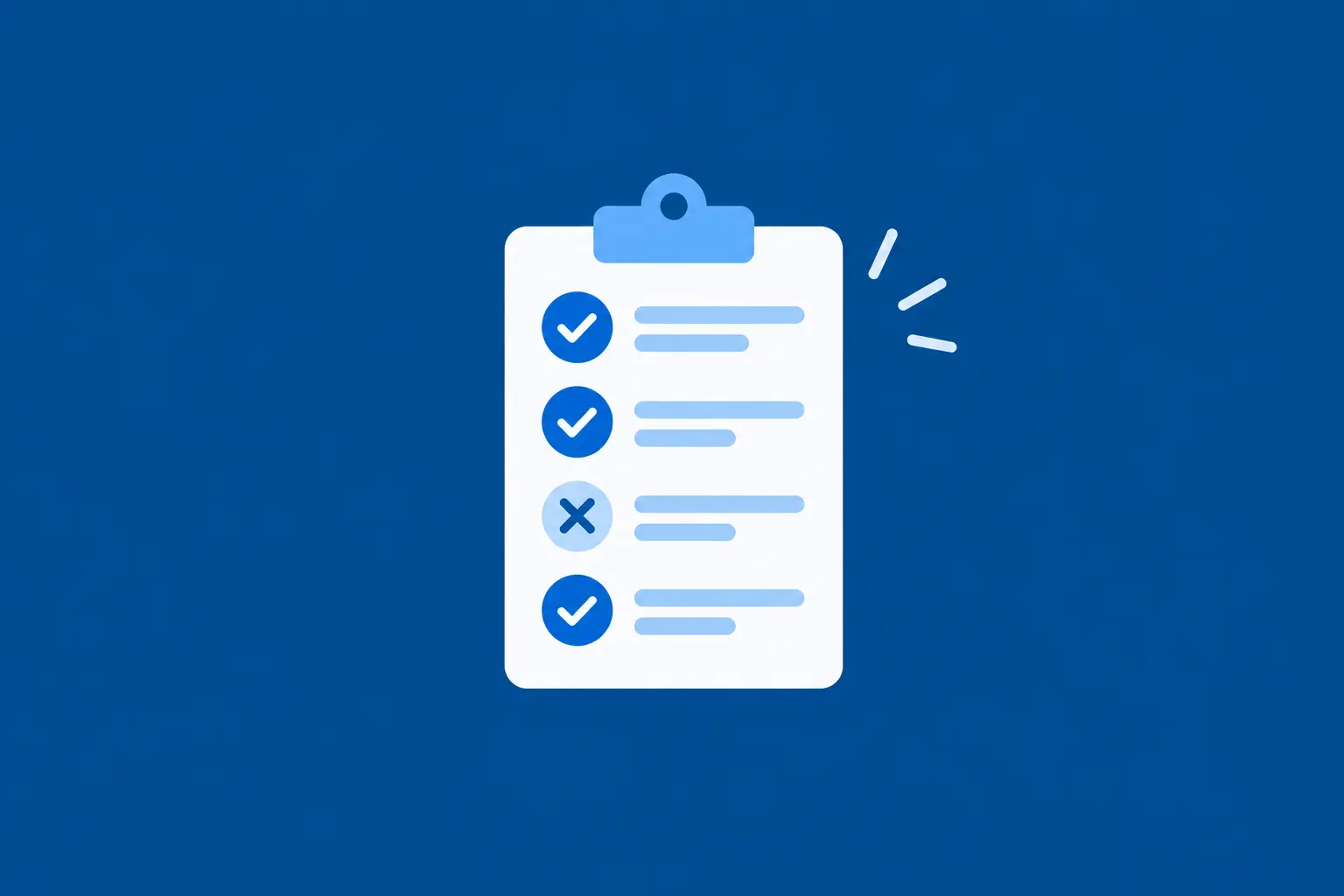 Minimalist vector illustration of a clipboard checklist with checkmarks and one crossed-out item, symbolizing common UI UX design mistakes to avoid