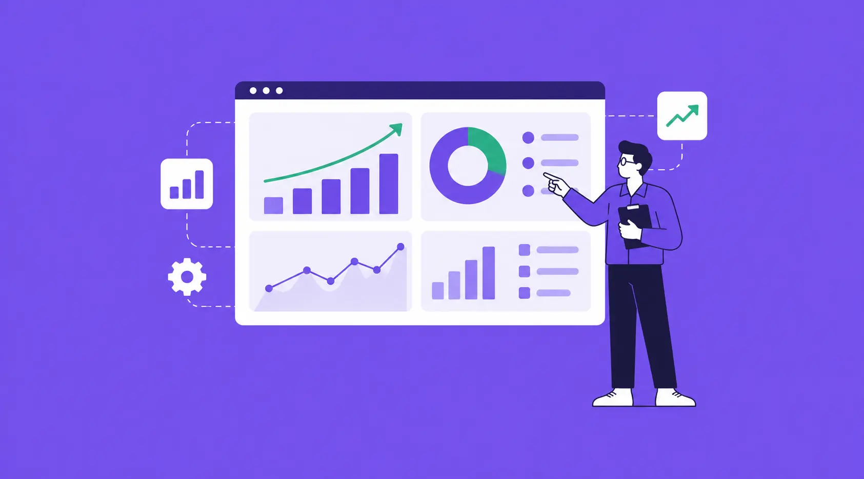 Vector illustration of a dashboard displaying growth charts and analytics for e-commerce performance
